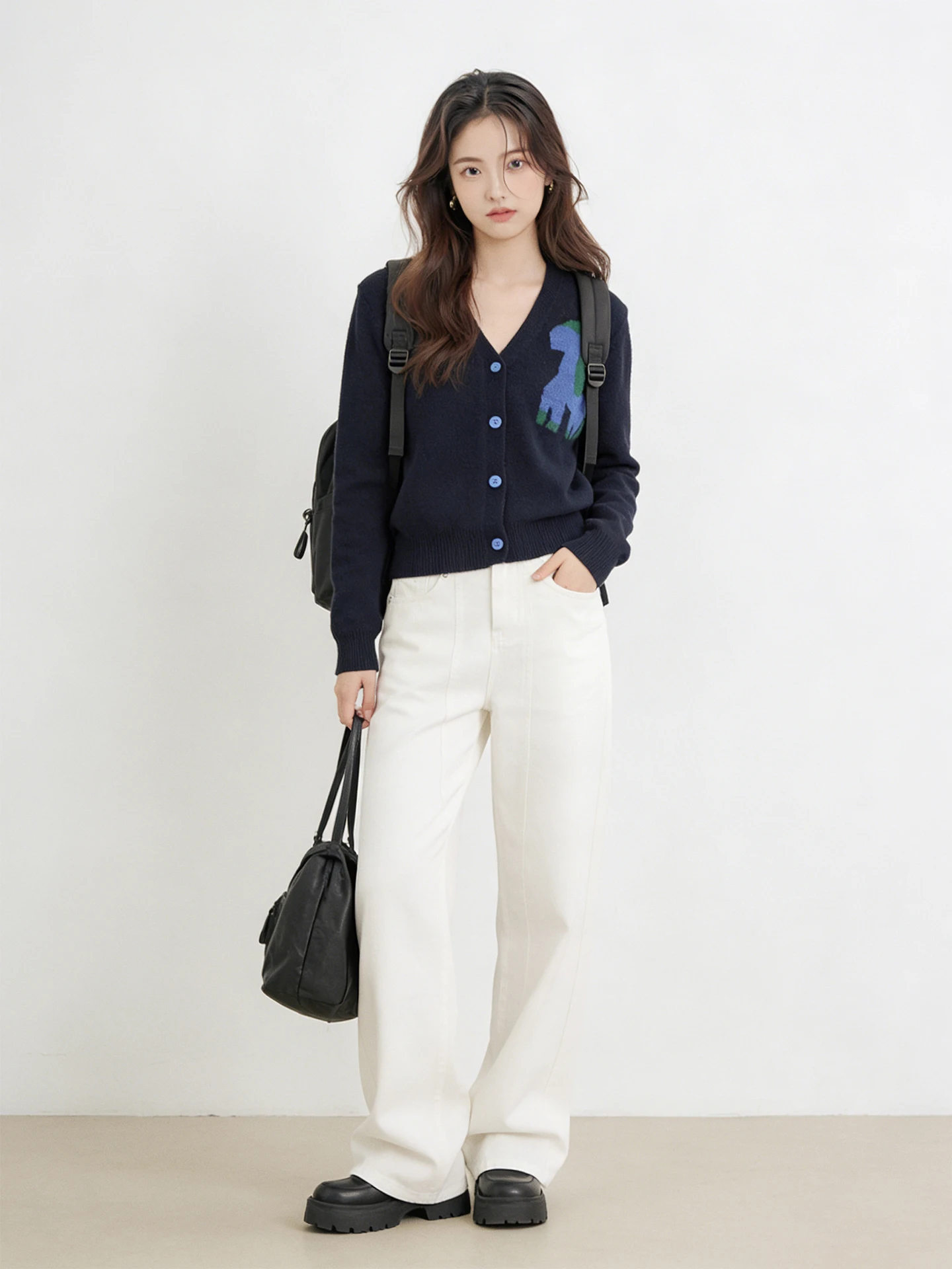 

Korean Casual Sle V-Ne Knitted Cardigan Women's Winter Slimming Versatile Sweater Top Soft Long Sve Button Detail