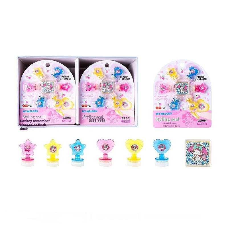 12pcs/box Sanrio Stationery Hello Kitty My Melody Cartoon Design Seal Anime Children's Reward Seal Student Award Seal Toys