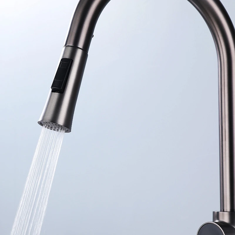 Digital Temperature Display Gray Faucet Kitchen Faucet Single Handle Pull Out Spout Kitchen Sink Mixer Hot And Cold Water Taps