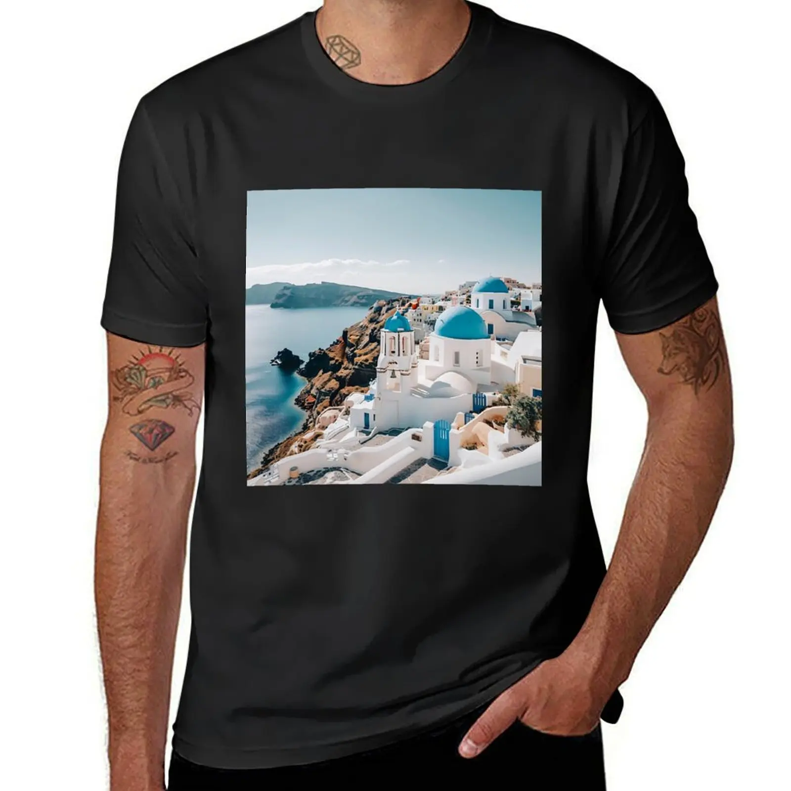 Santorini Dreams: Greek Island Pattern T-Shirt boys whites Short sleeve tee oversized mens tall t shirts