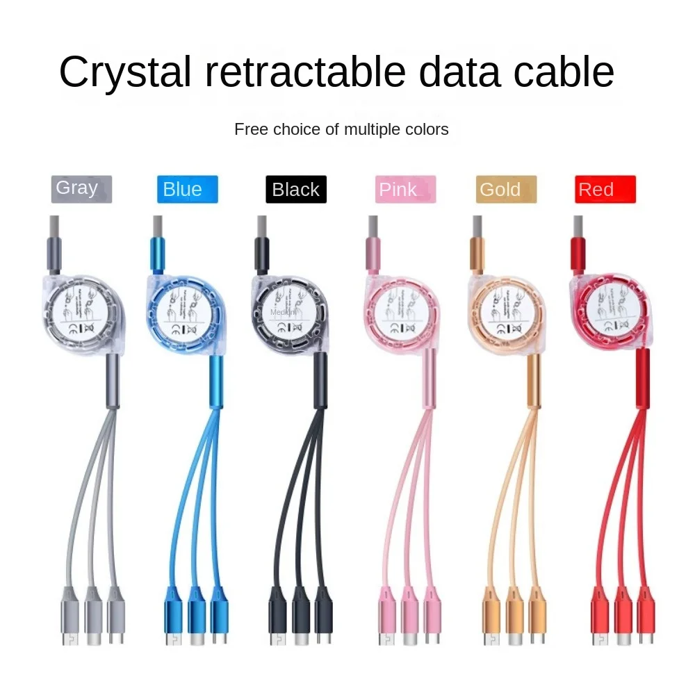 Cabo USB de dados retrátil 3 em 1 para carregador de iPhone Cabo de carregamento rápido para telefone Android tipo C Xiaomi Huawei Samsung