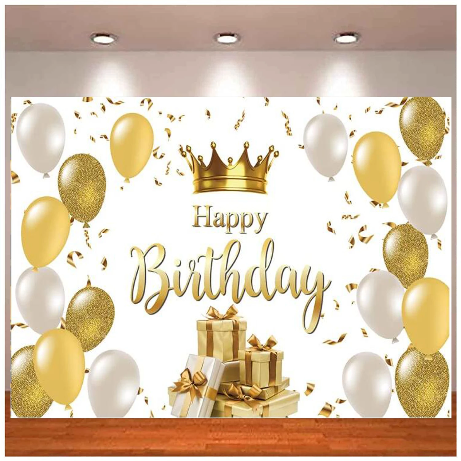 Golden Crown Backdrop Balloon Ribbon Gift Boy Prince King 18th 20th 30th Happy Birthday Party Decor Royal Celebration Cake Table