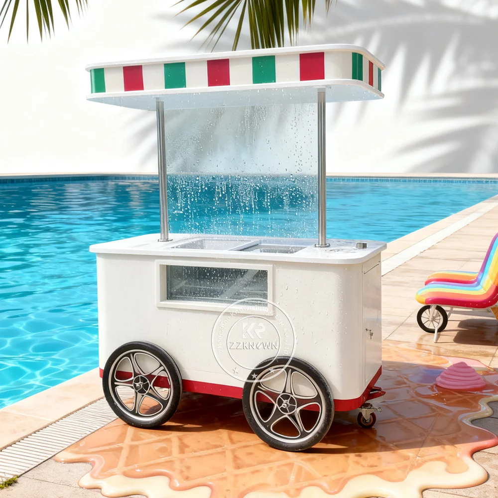 

Тележка для мороженого Мобильная тележка для еды со светодиодной подсветкой Витрина для мороженого Открытая тележка с цветами Витрина для мороженого