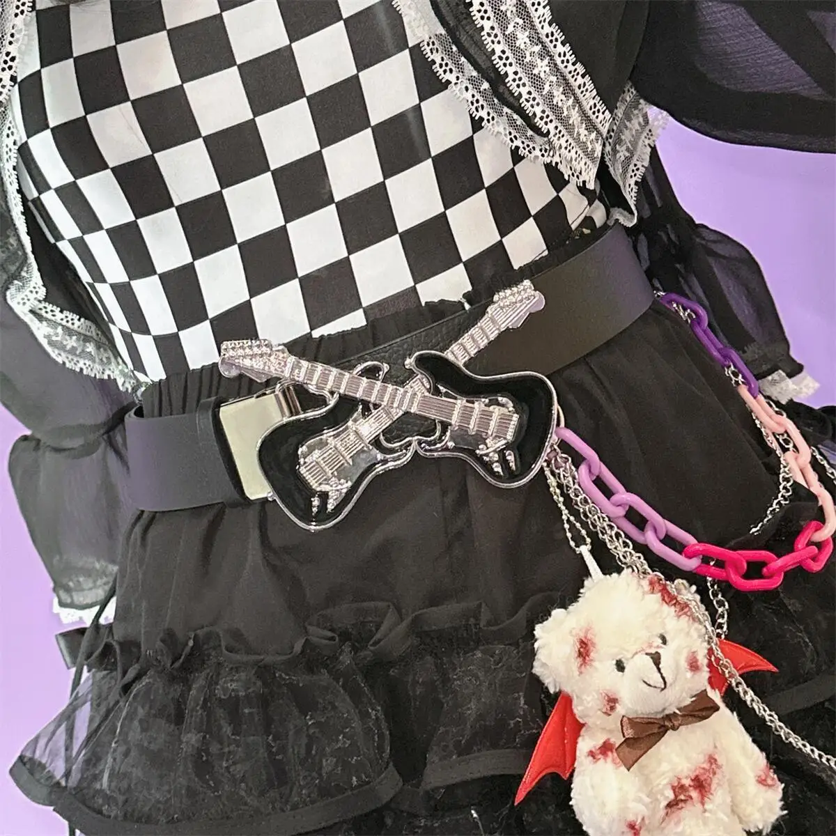 Cinto de moda Harajuku exagerado para mulheres, estilo de rua europeu e americano, cinto criativo de caveira e guitarra, Y2K, 2021, 1pc