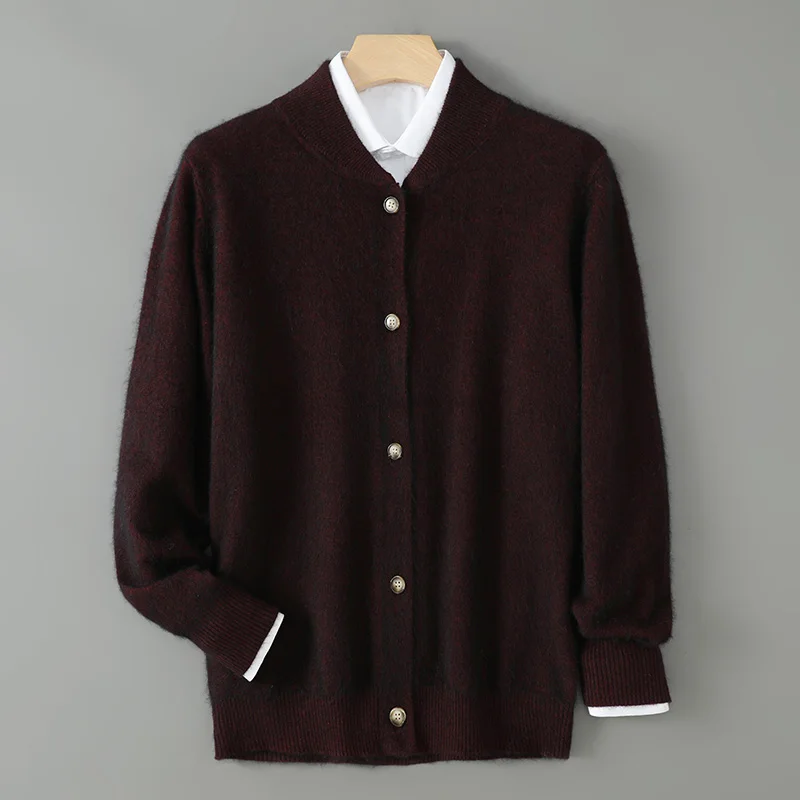 Cashmere sweater men's open-front coat baseball collar buttoned thick pure color skin-friendly soft