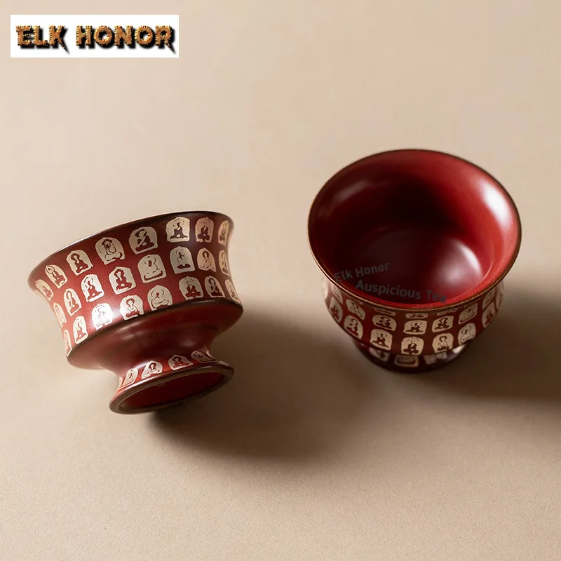 50ml Vermilion Red Buddha Teacup Antique Tea Bowl Single Cups Tea-tasting Meditation Cup Jianzhan Master Cups Tableware Craft
