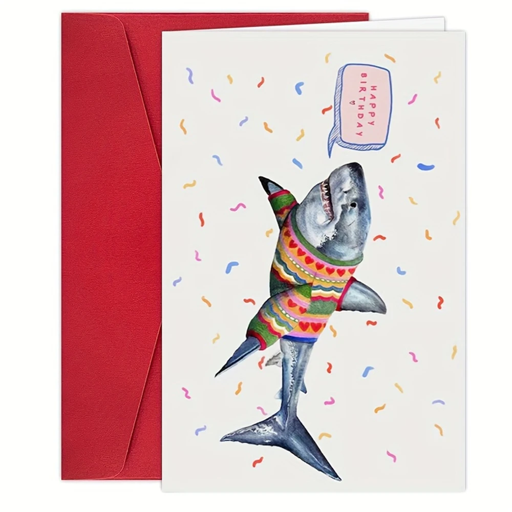 1pc,Shark Birthday Card, Birthday Cards, Birthday Cards for Him, Great White Shark Card, Jaws Card, Children's birthday cards，wi