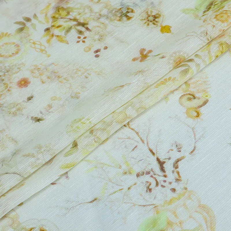 High Quality Flowery Cool Breathable Silk Linen Silkworm Silk Fabric Clothing Shirt Dress National Style Fabric