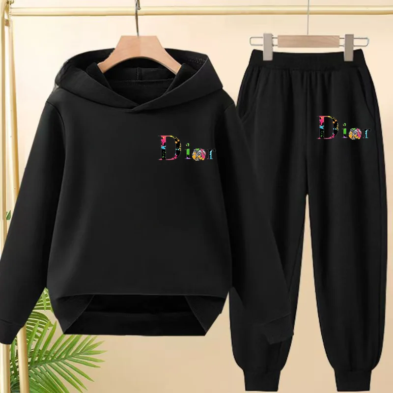 

Children's Sweatshirt+Trousers 2P Colorful Letter Print Boys 3-12Yrs Black Hoodie Girls Toddler Sports Party Charming Casual Set