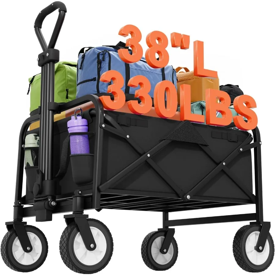 

38 Collapsible Folding Garden Cart with Large Capacity 330 LBS Weight Limit Portable Utility Wagon for Beach Camping Shopping G