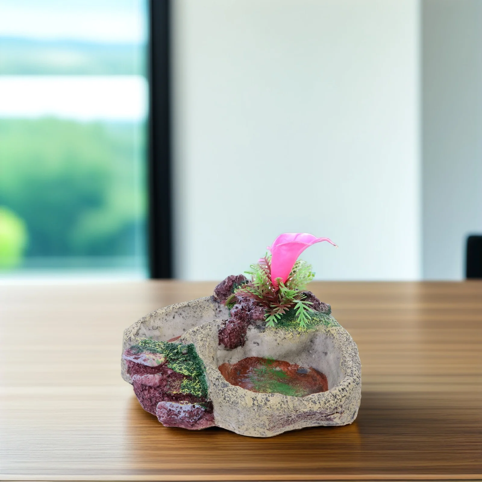 

Durable Easy Clean No Odor Absorb Cactus Design Reptile Crawler Food Bowl for Small Pets Supplies Food Bowl Drinking Dish