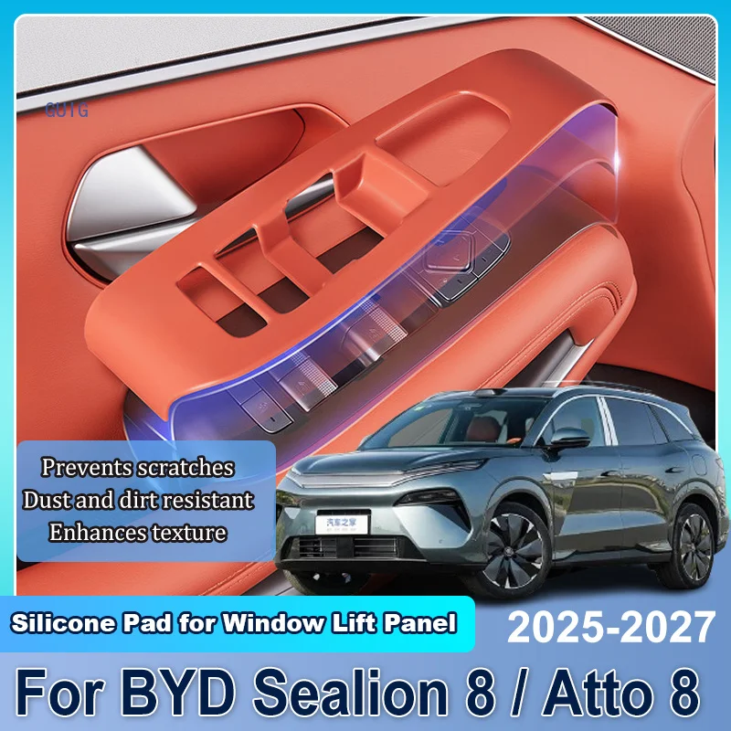 Car Window Lifting Panel Protective Mat For BYD Sealion 8 Atto 8 2025 2026 Silicone Auto Lift Panel Pads Parts