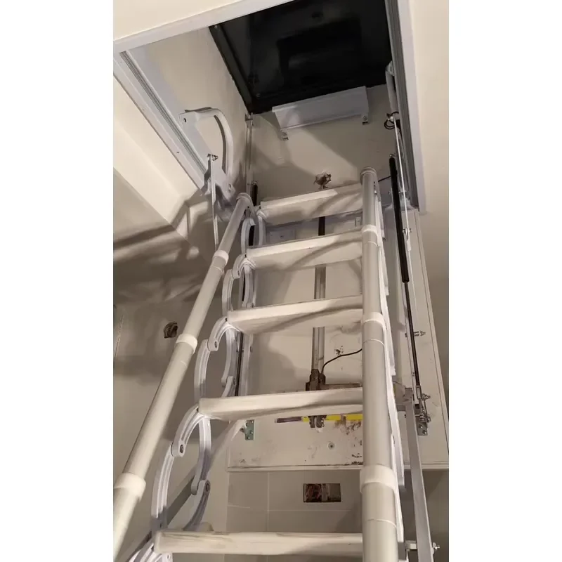 Aluminum Alloy Single Step Extension Scissor Ladder Wire Rope Sling for Loft Attic or Restaurant