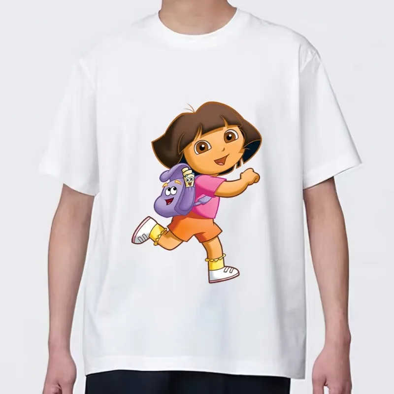 Cartoon D-Dora the Explorers T Shirt Men Couple Combination Clothes Short Sleeve Collar Fashion woman Cotton