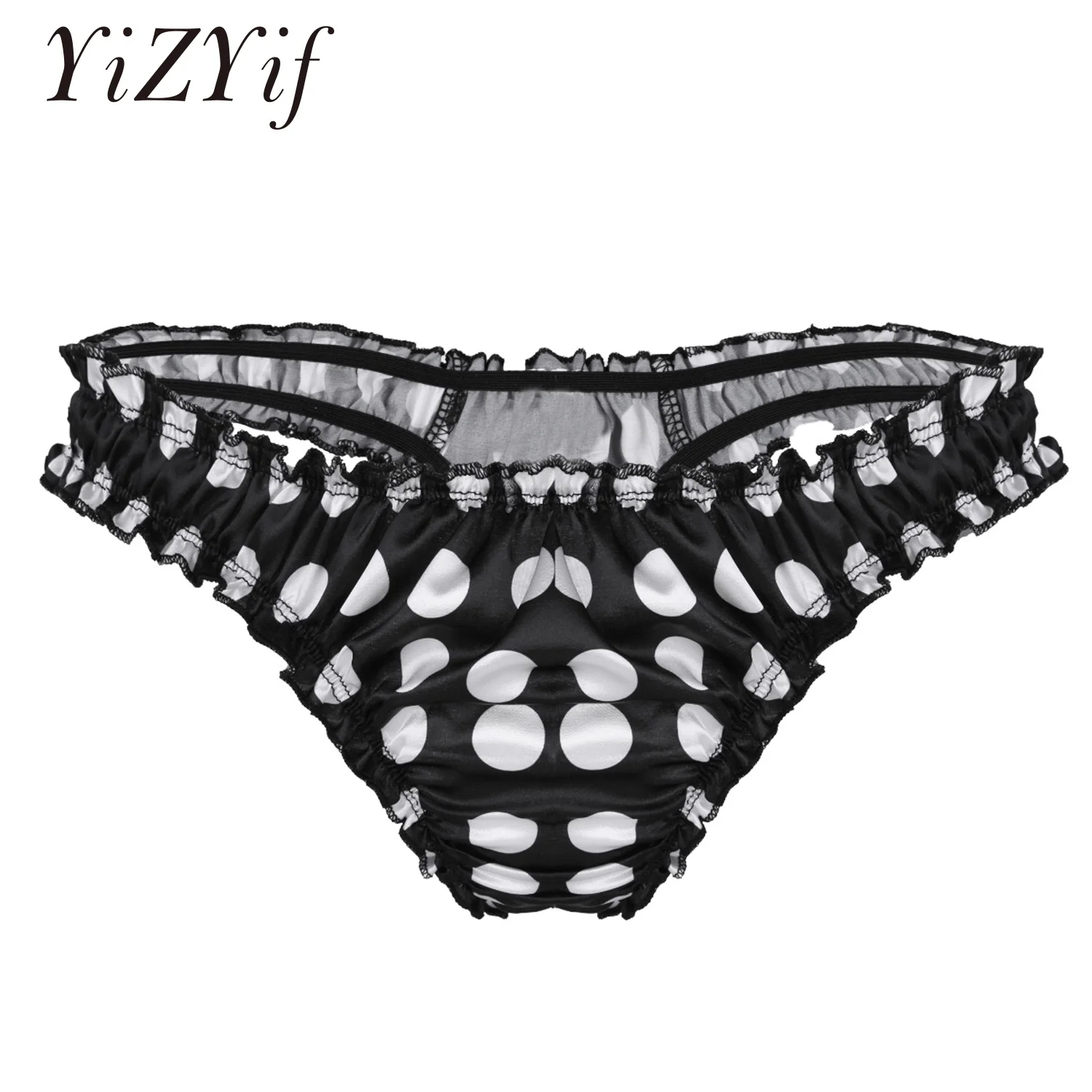 Sexy Men Sissy Panties Polka Dot Ruffled G Strings Thongs Low Rise Soft Satin Bikini Men Penis Pouch Thong Men Underwear Briefs