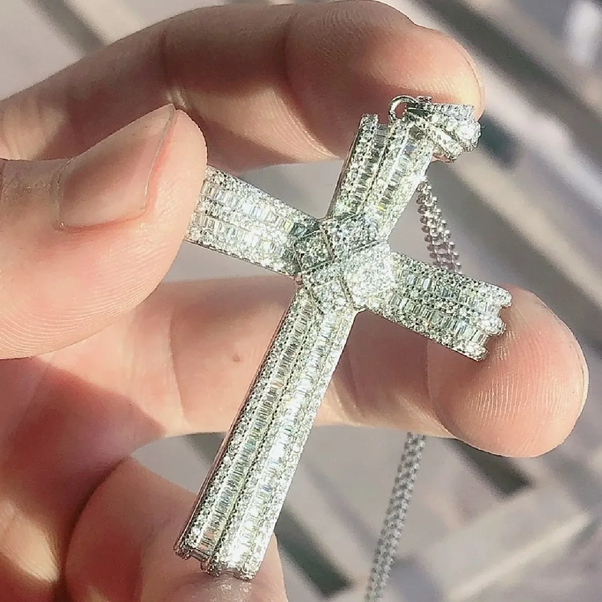 

Luxury 925 Silver Exquisite Bible Jesus Cross Pendant Necklace Women Crucifix Charm Pave Simulated Platinum Diamond Fine Jewelry