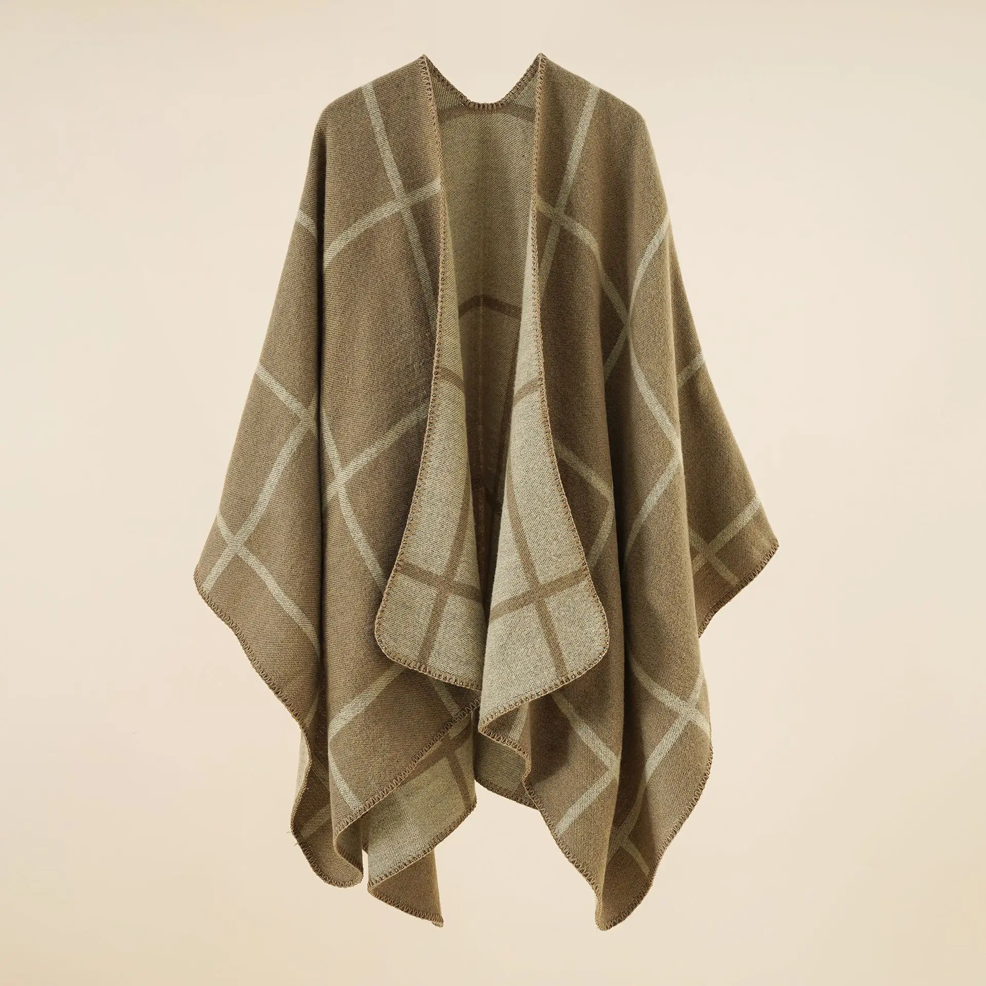 2024 new style lady imitation cashmere large split grid shawl autumn and winter new scarf air-conditioning cape