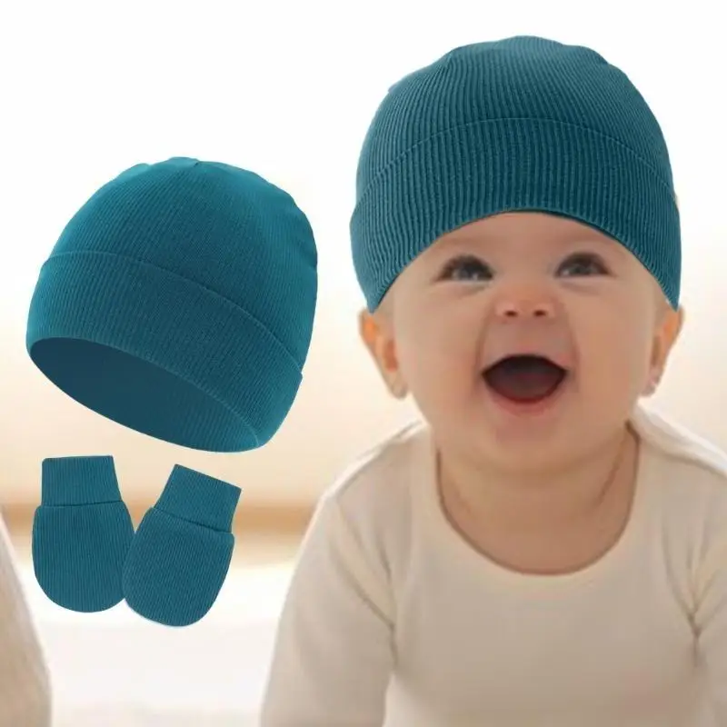 

M89C Solid Color Baby Hat Hat-защита от детской капоты для капота новорожденных капот с подходящими противоязочными перчатками