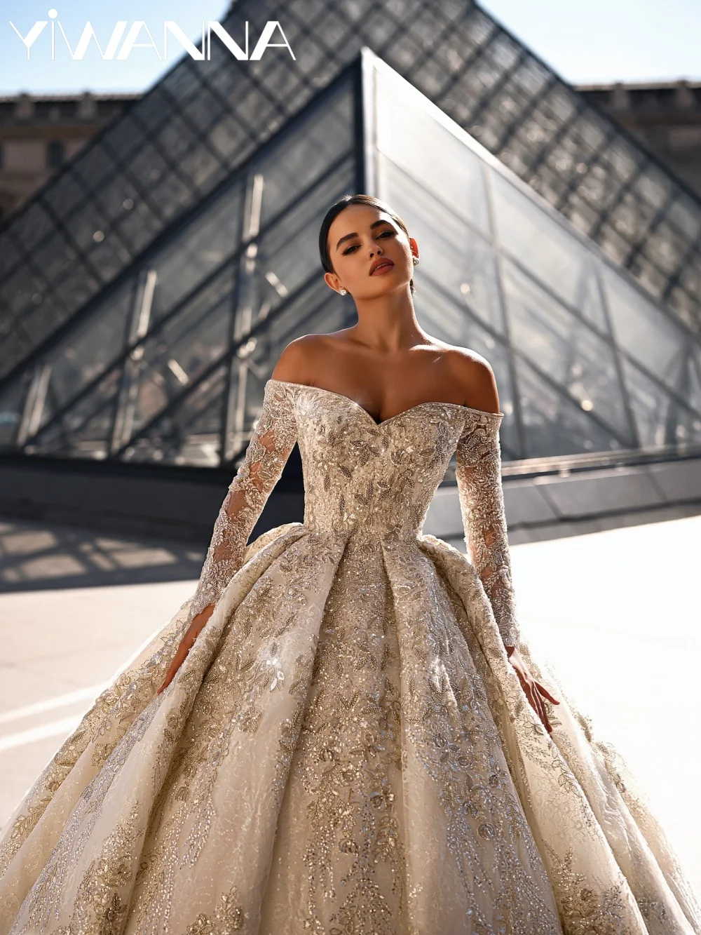 

Glimmering Embroidery Beaded Wedding Dress Off Shoulder Floor-length Bridal Gown Customized Luxurious Princess Dresses For Bride