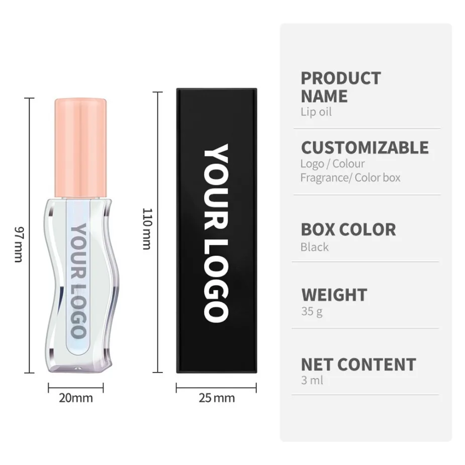 รูปแบบคลื่นมังสวิรัติ Lip Oil Hydrating Nourishing กันน้ํา Long-Lasting Lip Tint ขายส่งแต่งหน้า Lipgloss Clear Moisturizing