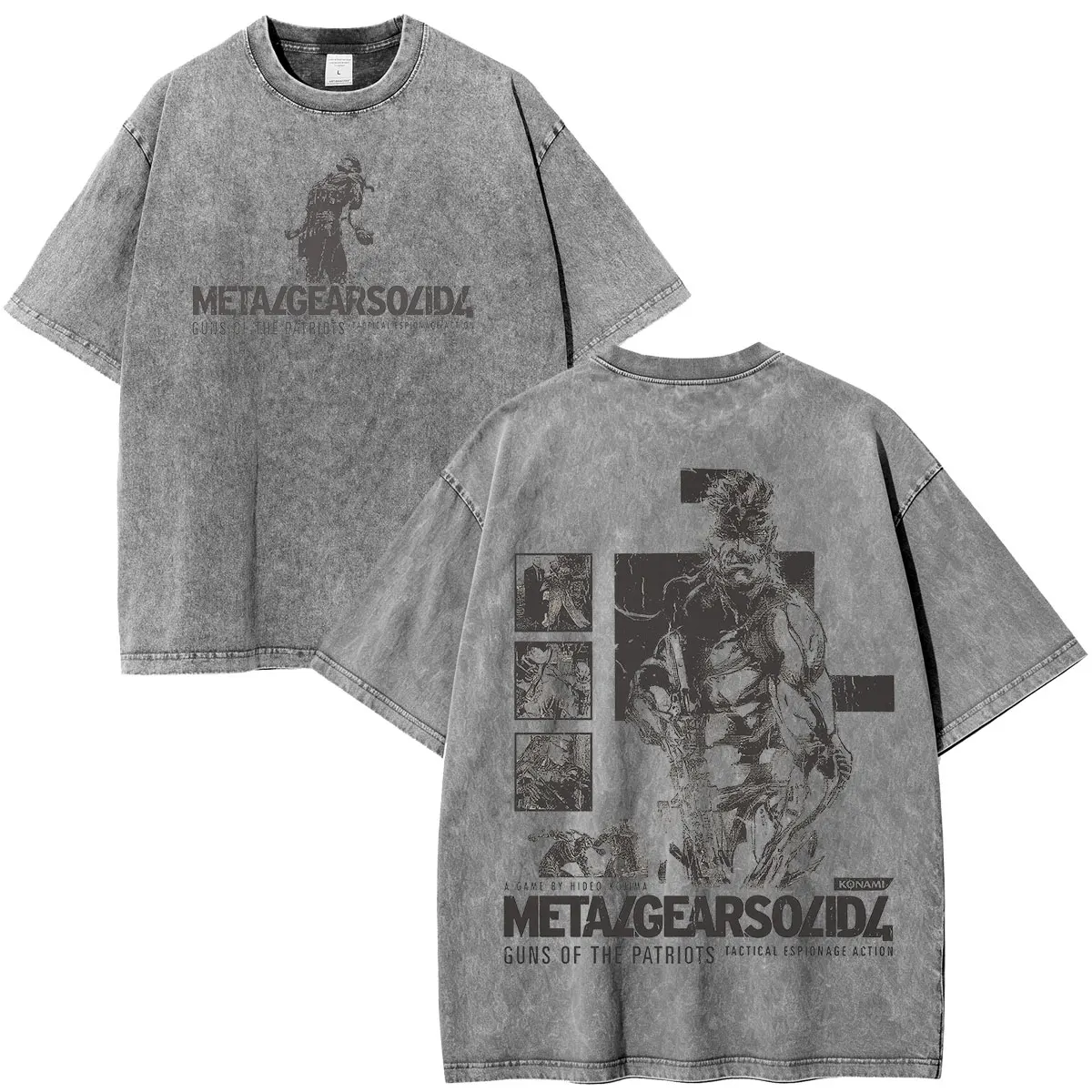 Metal Gear Solid 4 Guns of The Patriots MGS4 Old Snake Game Vintage Washed T-shirts Men Women Clothing Short Sleeve T Shirt Tops