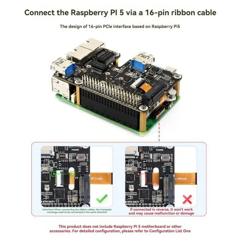 A53M-Double 2.5G ETH USB3.2 M. 2 Nvme SSD Expansion Board For Raspberry Pi 5 Pcie To M. 2 USB ETH HAT+ For RPI5 view 3