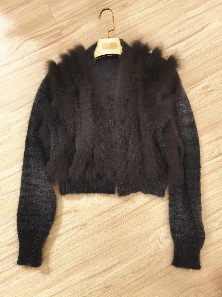 MENINA BONITA Women Real Fox Fur Oversize Loose Spring Fox Fur Strip Sewed Together Outside Decoration Lady's Fashion Streetwear