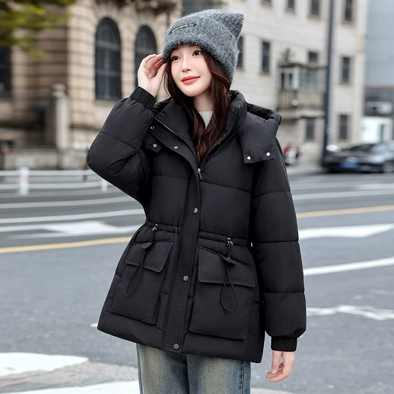 2025, mode Lose Winter Jacke Frauen Parkas Mit Kapuze Mid Lange Unten Baumwolle Mantel Lässig Warme Parkas Weibliche Schnee Outwear Mantel