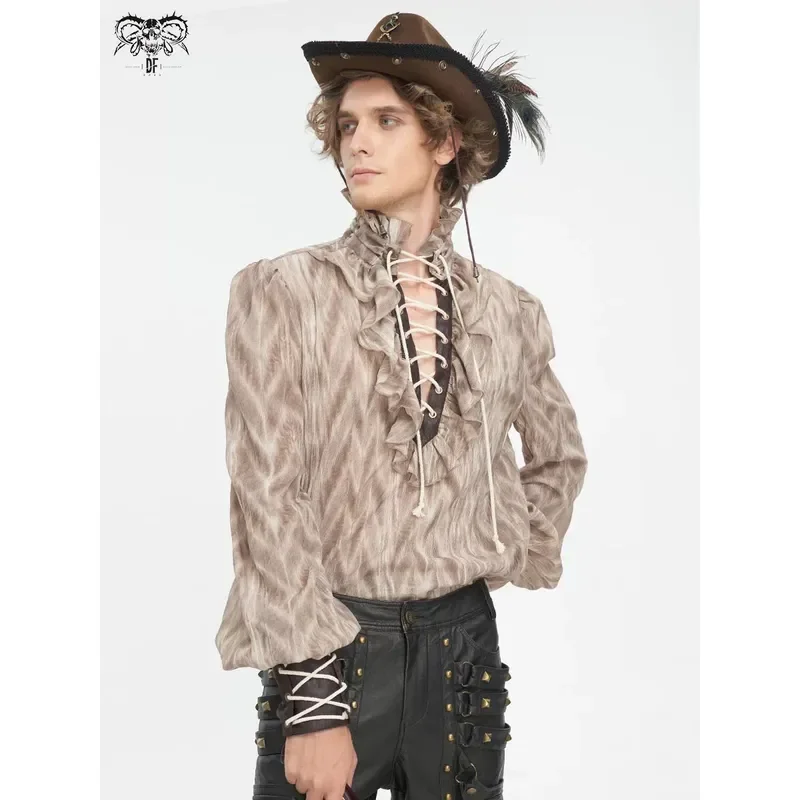 Men Punk Turtleneck Long Sleeve Shirt with Straps Gothic Devil Style Casual Top SHT11701 SHT11702
