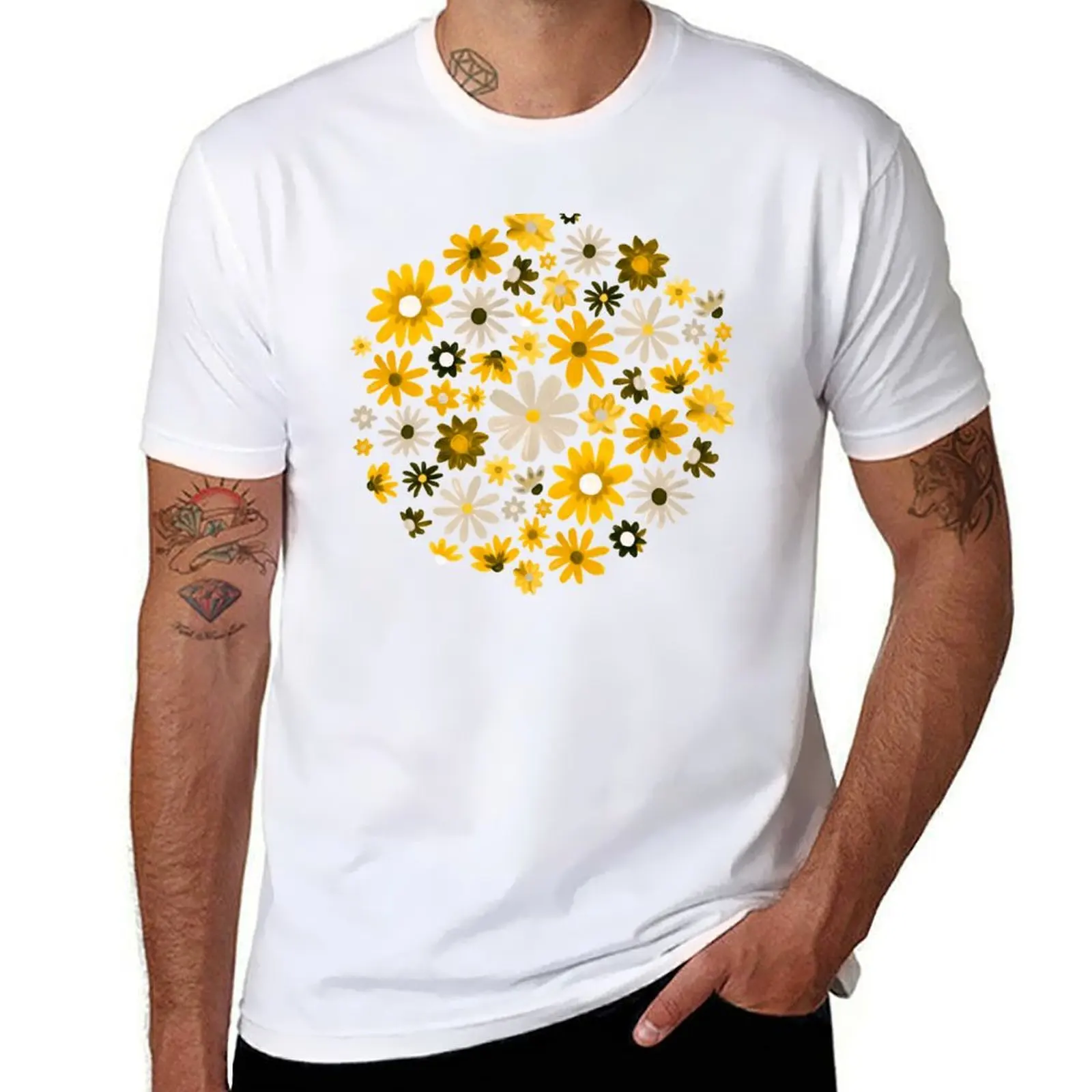 

Bohemian Daisy Meadow - Mustard T-Shirt Funny t-shirts Clothing mens plain t shirts