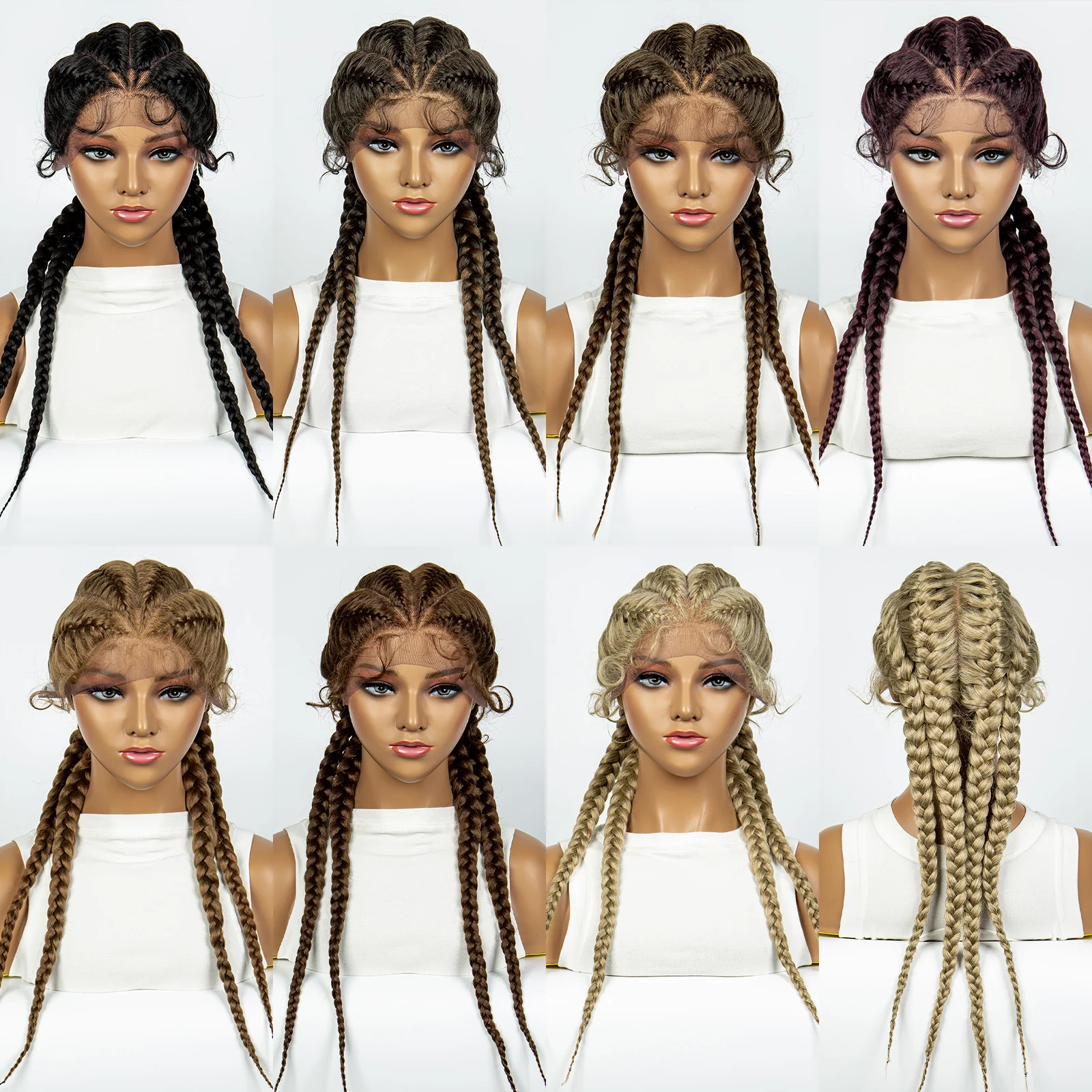 Perruques tressées synthétiques Cornrow pour femmes, cheveux de bébé, document naturel, tresses faites à la main, devant en dentelle, double tresse hollandaise