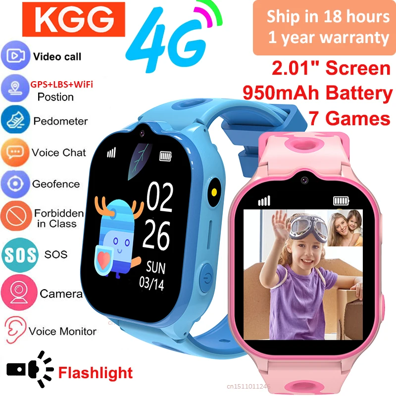 Children Wristwatch Kids Smart Watch 4G GPS Video Call 950mAh Battery SOS Smartwatch Camera Monitor Tracker Location Phone Watch