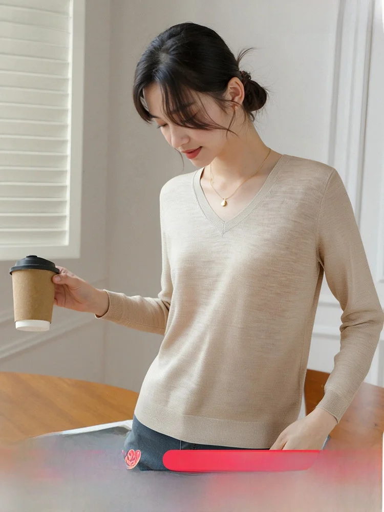 

Snow Flng New Women's 00 Wool Camere Pure Color V-ne Casual Soft Base Layer Inner Wear Wool Sweater Comfortable Commut...