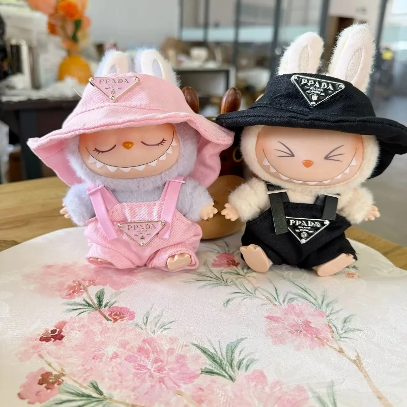 Baby clothes triangle standard accessories 15~17 cm LABUBU blind box sweater mini plush doll fisherman's hat suspenders barbies