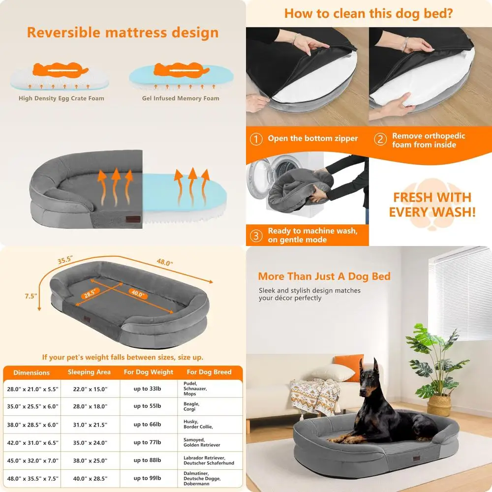 

Ортопедическая кровать для очень больших собак с гелевой пеной с эффектом памяти, водонепроницаемый диван для собак, моющаяся кровать для домашних животных с четырехсторонней подушкой