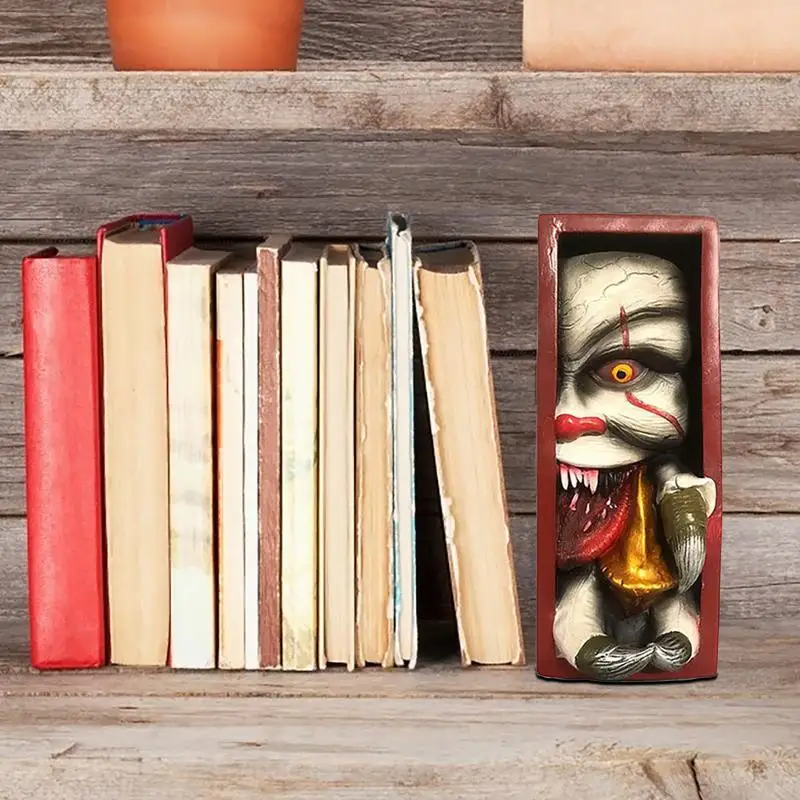 Bookshelf Human Face Peeping On Bookshelf Monsters Face Terror Style Bookstand Sculpture Resin Decor Collecting Albums Bookshelf