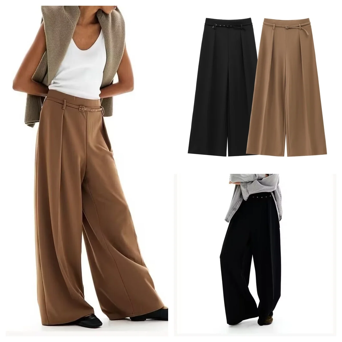 

European and American style new temperament versatile casual pants women's fashionable simple drape wide-leg suit pants