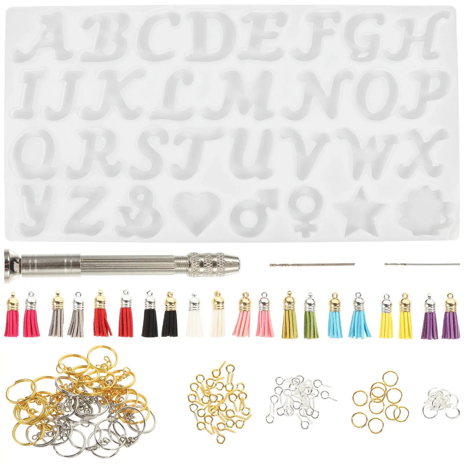 1Set Alphabet Silicone Mold Kit for DIY Keychain Pendant Making Flexible Reusable Resin Jewelry Craft Molds Letter Charm Mold