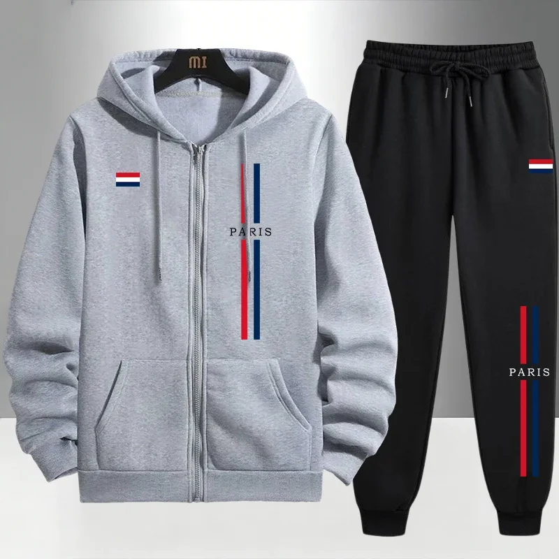 

Paris Fashion Men's Set Zipper Outerwear and Sweatpants Autumn Winter Daily Casual Sports Hoodies Outfit Urban Trendy Tracksuits