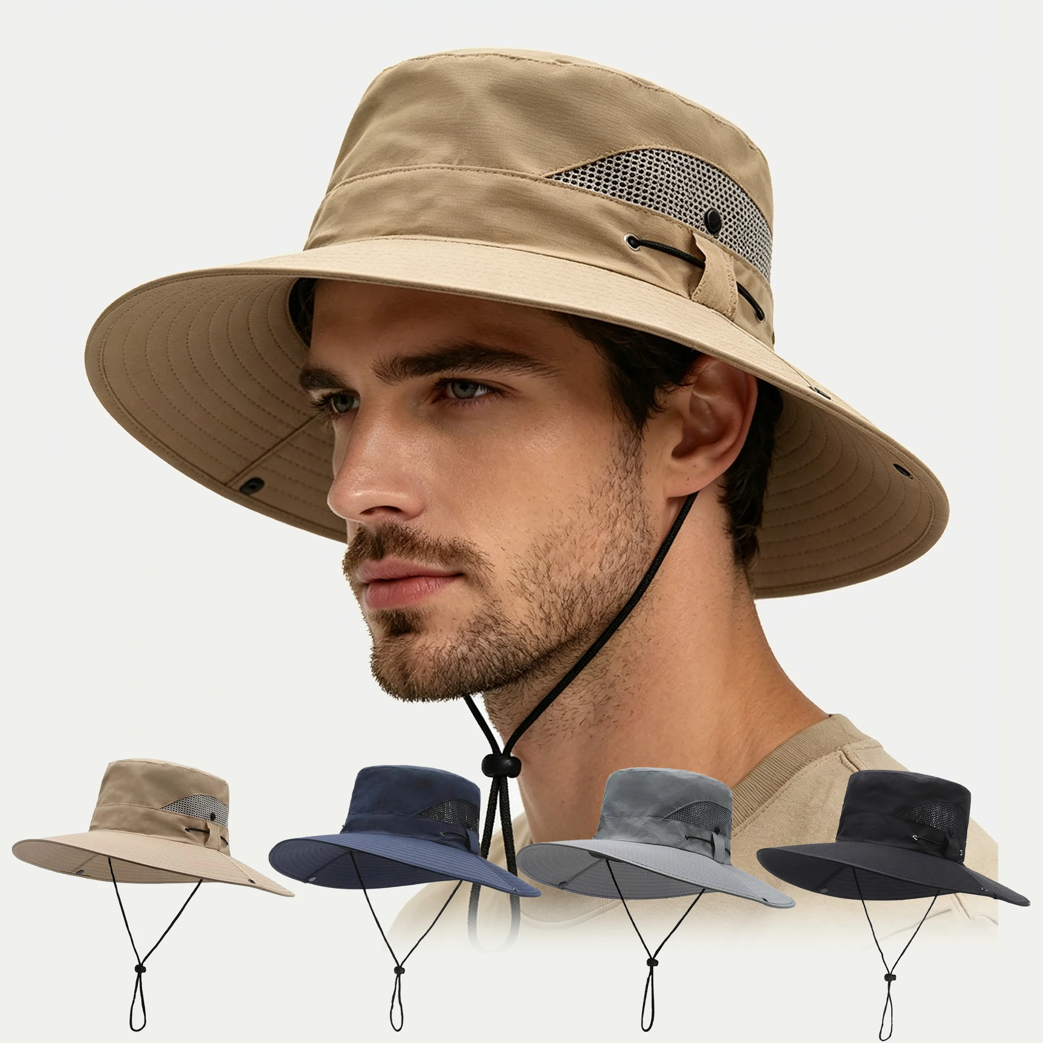 Sommer-Sonnenschutzhut für Damen und Herren, zum Wandern, Angeln, Sonnenschutzkappe, große Krempe, atmungsaktiv, schnell trocknend, Fischerhut