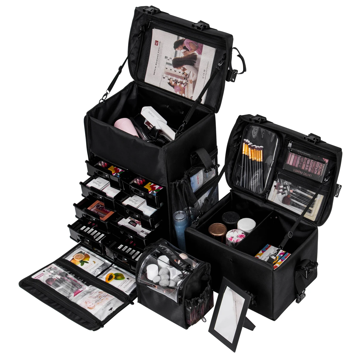 Portable Makeup Artist Rolling Makeup Train Travel Trolley Case With Tray And Drawers