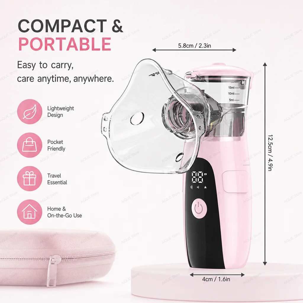 AiQUE Aufladbarer Mesh-Inhalator Hocheffizienter Tragbarer Geräuscharmer Selbstreinigender Inhalator Leiser Ultraschall-Asthma-Inhalator für Erwachsene und Kinder – Detail 5