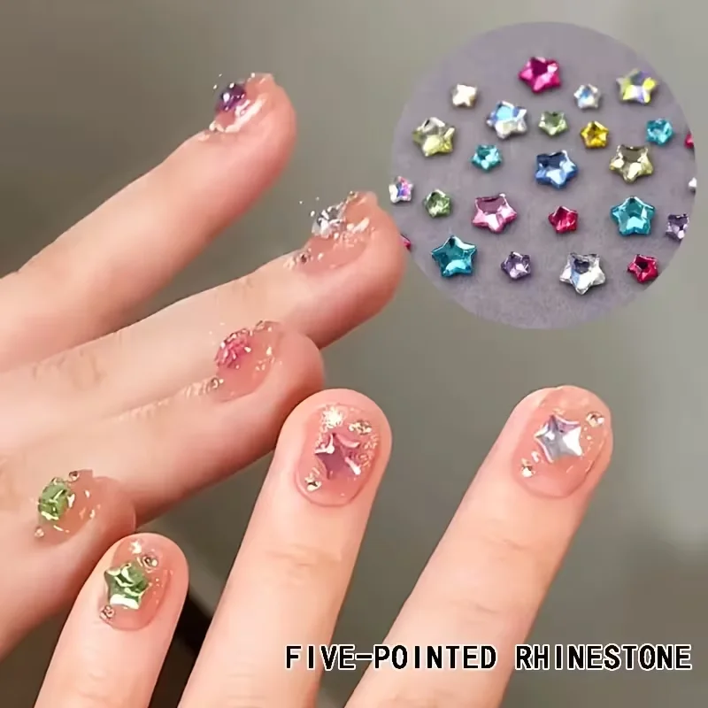 100 pieces of 3D colorful star flat-bottom nail art accessories, with mixed sizes of nail decoration items