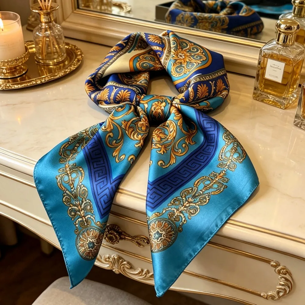 

Women 70x70cm Printed Silk Pashmina Scarf Square Shawl Luxury Headband Neck Scarf Bandana Hair Accessories