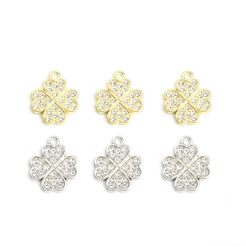 Four-leaf Clover Full Rhinestones Charms 10pcs Simple Jewelry Findings DIY Bracelet Necklace Earrings Lucky Clover Pendants