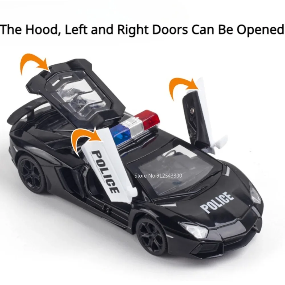 1:32 Schaal Lambor LP740 Politieauto Speelgoed Model Simulatie Diecast Deuren Geopend Pull Back Legering Modellen Kinderen Speelgoed Collectie Geschenken