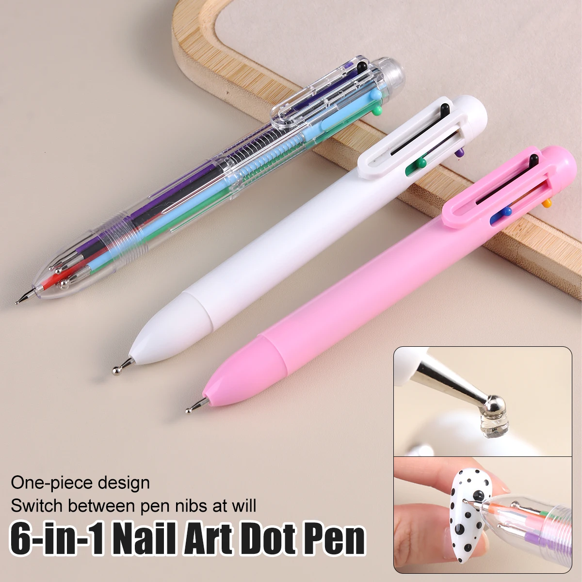 6-In-1 Dotting Pen for Nail Art, Featuring a Ballpoint Design with Size Markers And a Pressing Tip, Ideal for Nail Painting