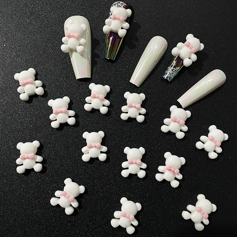 20Pcs New Love Bear Nail Art Encantos 3D Resina Bonito Dos Desenhos Animados Rosa Bowtie Bear Nail Decoração Kawaii DIY Nail Acessórios 12*14.5mm