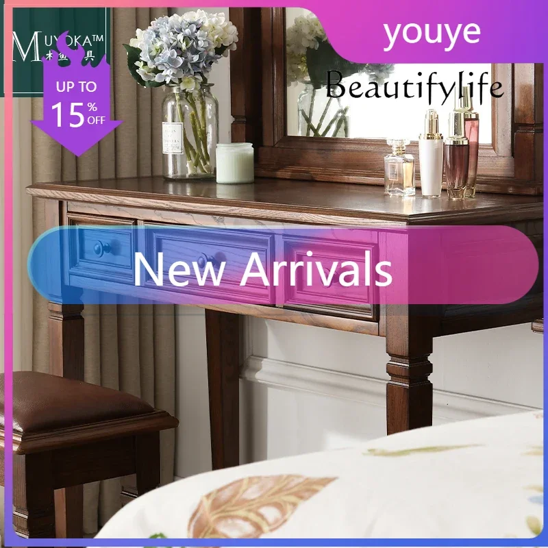 N19 American Retro Solid Wood Dressing Table European Country Ash Makeup Table Combination