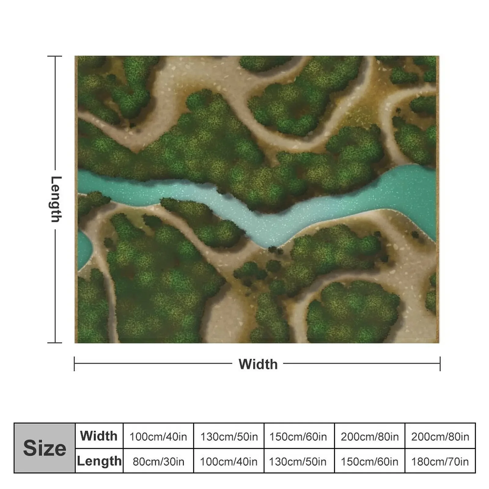 Forest Trails and Stream 002 Battle Map for Table Top RPG Miniatures Throw Blanket Sofa Luxury St Custom Fashion Sofas Blankets